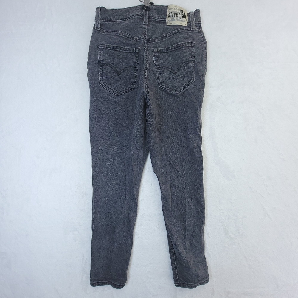 Levis Silver Tab Mom Jeans Size 28 Inseam 24" High Rise Tapered Black Faded Wash